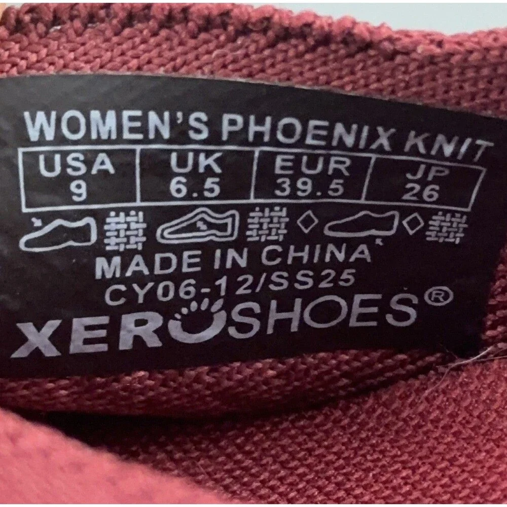 Xero Shoes Phoenix Knit Ballet Flats Tibetan Red Burgundy Womens Size 9 Barefoot